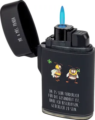 Produktbild von Mr. & Mrs. Panda Feuerzeug Hummeln Kleeblatt - Schwarz - Geschenk, zigarettenanzünder, glücklich Werden, Gasfeuerzeug, sein, Hummel, sturmfeuerzeug, Spruch Positiv, Biene
