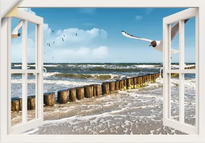 Produktbild von ARTland Wandbild, selbstklebend Fensterblick - Ostsee, weiß Größe: 70x50 cm