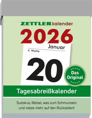 Produktbild von Zettler Tagesabreißkalender M 2026 - Abreißkalender 5 × 7 cm, 1 Tag pro Seite mit Sudoku, Sprüchen, Rätseln & Rezepten auf den Rückseiten,