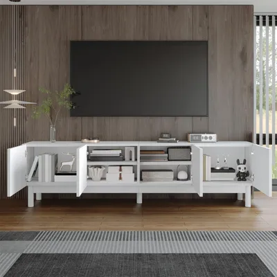 Produktbild von STILVORA TV-Lowboard mit Regalen,Fernsehschrank mit gewölbten,wellenförmigen Türen,TV-Schrank mit stabilisierenden Beinen,Weiß