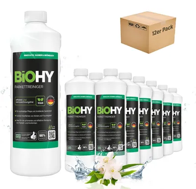 Produktbild von BiOHY Parkettreiniger + Dosierer, Holzbodenreiniger, Parkettpflege, 12 x 1 l