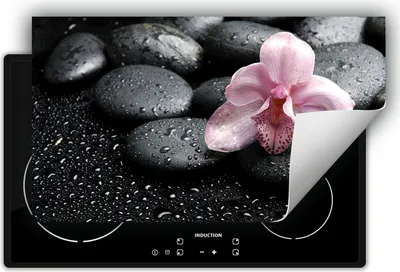 Produktbild von DarHaus Herdabdeckplatte 90x52 cm Anti Rutsch Matte Aufrollbar, schwarz - Tropfen - Blume