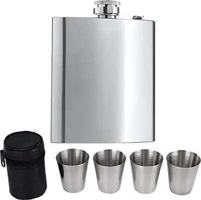 Produktbild von Stilvolle Silberne Flasche mit 4 Gläsern - Perfekt für Jeden Anlass