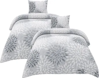 Produktbild von Fleece Bettwäsche Flausch 135x200 80x80cm Kreise Grau: 4tlg.