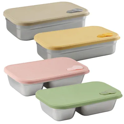 Immagine prodotto di Omgoods - Set di 4 contenitori per alimenti in acciaio inossidabile - Scatole per il pranzo a prova di perdite, ideali per adulti