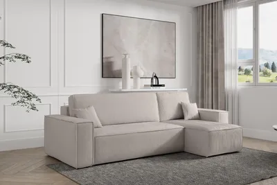 Produktbild von VENASI Ecksofa mit Schlaffunktion Hugo L, Beige Cordstoff