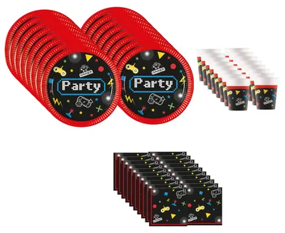 Produktbild von Gaming Party Level Up Deko Set 52 teilig Kindergeburtstag Geschirr