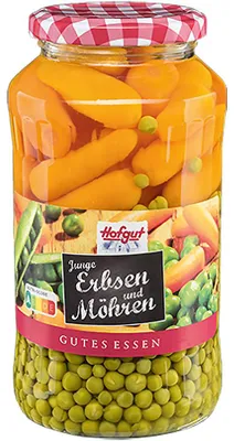Obrázek produktu pro Hofgut mladý hrášek velmi jemný a mrkev předvařená ve sklenici 720ml