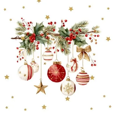 Image de 20 serviettes Branche Festive - Boules de Noël enchantées 33 x 33 cm