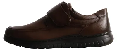 Produktbild von Mokassin Slipper mit Klettverschluss, runder Schuhspitze und flachem Absatz