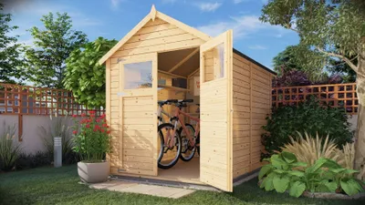 Produktbild von Gerätehaus Landshut 03 inkl. Fußboden, Naturbelassen - 14 mm Elementgartenhaus, Nutzfläche: 4,20 m², Satteldach