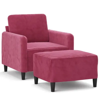 Image de vidaXL Fauteuil avec pouf vin rouge 60 cm velours