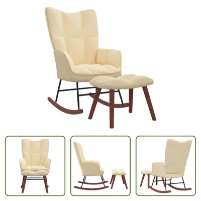 Image de The Living Store Fauteuil à bascule avec pouf Crème Blanc Velours