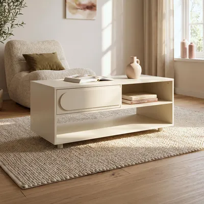 Produktbild von Couchtisch FLORA, beige, 110 cm, 1 Schublade, Melaminoberfläche, KI-generiertes Bild