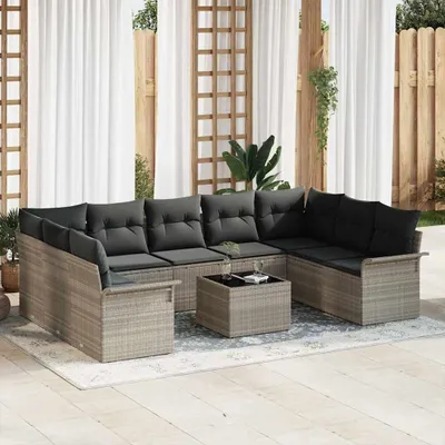 Produktbild von "Rabatt" Gartensofa-set - Balkonmöbel/Terrassenmöbel - mit Kissen 10 pcs Hellgrau Poly-Rattan - Lounge-Dining set CC12490