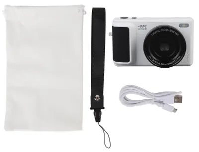 Zdjęcie produktu dla Aparat cyfrowy 4K, 64 MP, odchylany ekran 180°, wiele filtrów upiększających, stabilizacja obrazu, autofokus, 16-krotny zoom, bezlusterkowy, do selfie, zdjęć i filmów, kolor biały