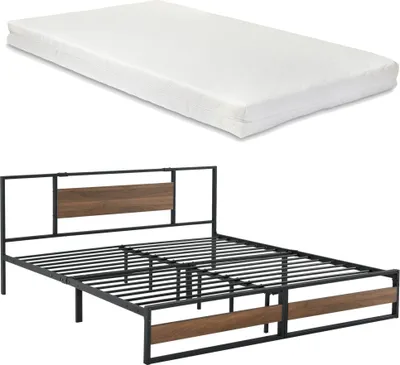 A mattress and a bed frame are shown separately against a white background.