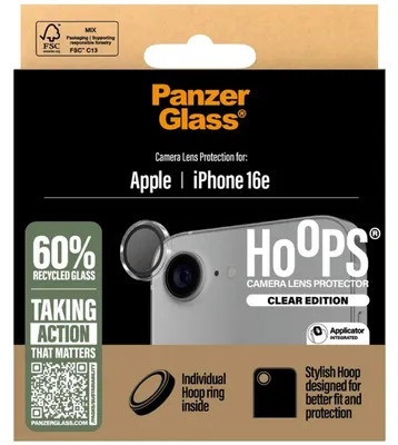 Produktbild von PanzerGlass ® Hoops® Kameraschutz Transparent iPhone 17e | 16e, Apple, Apple - iPhone 16e, Apple - iPhone 17e, Trockene Anwendung, Kratzresistent, Schockresistent, Transparent, 1 Stück(e)