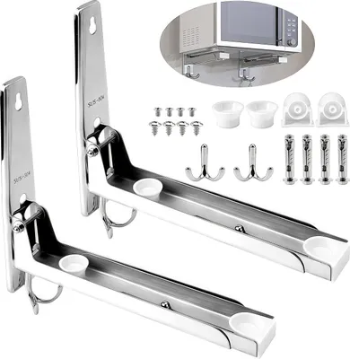 Produktbild von Mikrowellenhalter, Küchenregal, Mikrowelle Wandhalterung ausziehbar, Universal Mikrowellen Halterung aus Edelstahl, Mikrowelle Ständer, silber