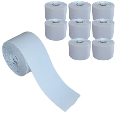 Produktbild von 9 Rollen - Tapefactory24 Getting Started Kinesiologie Tape 5cm x 5m - weiß, Tapes Taping Klebeband Tapeverband Bandage wasserfest