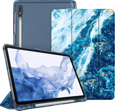 Produktbild von Fintie Hülle für Samsung Galaxy Tab S8 11 Zoll 2022 / Tab S7 11 Zoll 2020 - Silm Schutzhülle mit Transparenter Rückseite Abdeckung Cover Auto Schlaf/Wach Funktion, Meeresblau