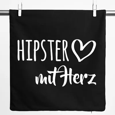 Produktbild von Huuraa Kissenbezug Hipster mit Herz 40x40cm Black Baumwolle Dekokissenbezug Geschenkidee