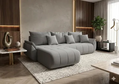 Produktbild von CORNERO Ecksofa mit Schlaffunktion SYDNEY Sofa L-Form Couch mit Bettkasten  Eckcouch mit Stauraum Beige Ottomane links