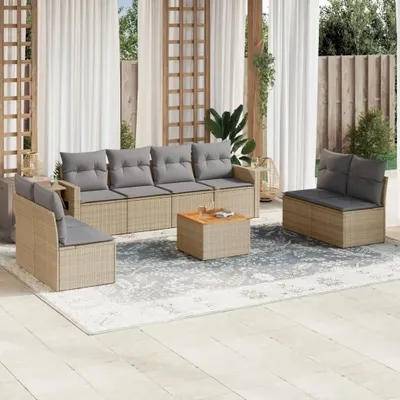 Produktbild von 9-tlg. Garten-Sofagarnitur mit Kissen Beige Poly Rattan 3256857