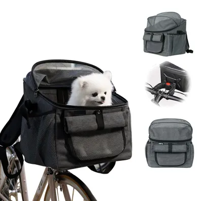Produktbild von Hundekorb Fahrrad Vorne 5kg Grau Faltbar mit Netzbelüftung