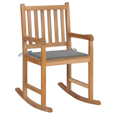 Image de vidaXL Chaise à bascule avec coussin gris en teck massif