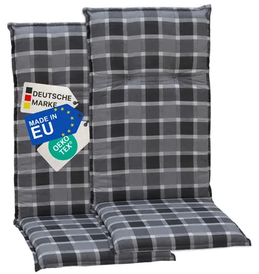 Produktbild von NYVI Gartenstuhl Auflagen Hochlehner 2er Set Barcelona - UV-Beständig, Atmungsaktiv, Strapazierfähig - Hochlehnerauflagen Sitzkissen Outdoor - Sitzauflagen für Gartenstühle 118x50cm Anthrazit kariert