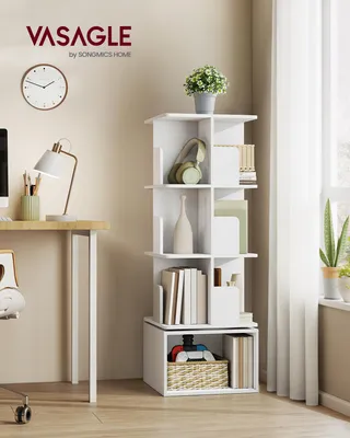 Produktbild von VASAGLE Bücherregal mit 4 Ebenen, drehbares Standregal, mit offenen Fächern, 40 x 40 x 124,6 cm, weiß