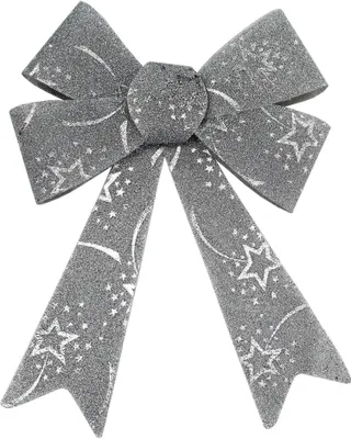 Produktbild von Glitzer Schleife SILBER mit Sternen-Muster - 1 Stück