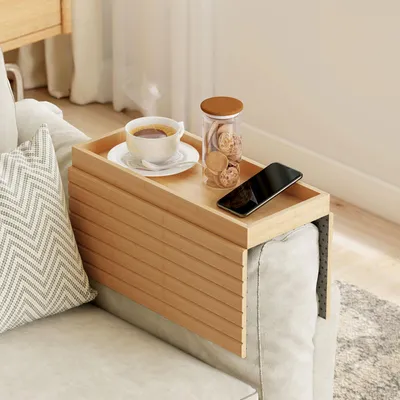 Produktbild von HOMCOM Sofatablett Armlehne Bambus Klappbar Sofa Tablett 45 x 33,5 cm