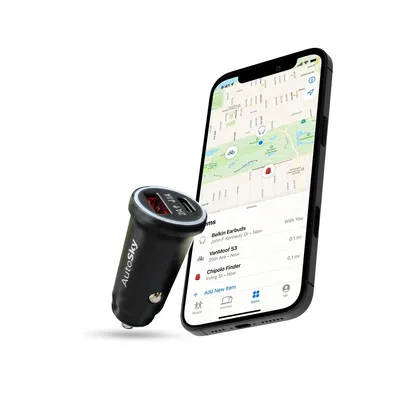 Obrázok produktu pre AutoSky Nabíjačka do auta s integrovaným GPS lokátorom – Kompatibilná s Apple Nájsť, USB-C a USB-A, sledovanie vozidla v reálnom čase