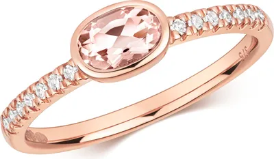 Productafbeelding van Gouden solitair ring voor dames, 375/1000 goud, met een briljantgeslepen diamant van 0,10 karaat en een morganiet steen, maat 50 (15.9); TRS32269RSK
