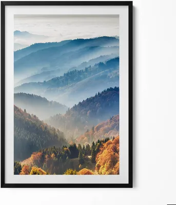Produktbild von Berglandschaft– Wandbild mit Rahmen – Gerahmtes Bild  – Wanddekoration – 70x100 cm –  Schwarz Rahmen