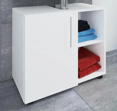 Produktbild von VCM Holz Waschbeckenunterschrank | Badschrank | Maße: H. 51 x B. 60 x T. 30 cm | 1 Drehtür | 2 offene Regalfächer | modernes Badezimmermöbel - Flandu lll