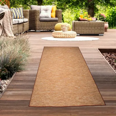 Image de Tapis d'intérieur et d'extérieur chiné façon sisal réversible en Terra Taille - 67 x 180 cm