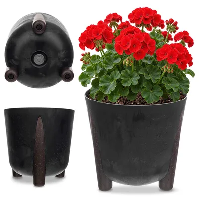 Productafbeelding van KADAX bloempot, bloempotovertrek, poten + binnenpot, bloemenstandaard, 26 cm, zwart