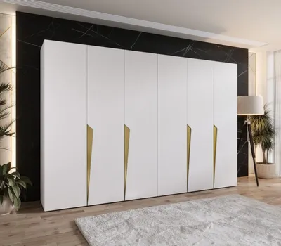 Obrázok produktu pre Šesťdverová šatníková skriňa 300 cm SORAYA 1 - biela / zlaté úchyty