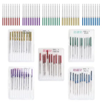 Image de 50 aiguilles pour machine à coudre, tige colorée, pointe anti-saut, alliage, kit de couture