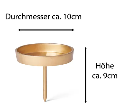 Produktbild von Novaliv 4x Kerzenpick flach 10cm GOLD ALUMINIUM Weihnachtskranz Kerzenständer Kerzenteller zum Stecken rund Kerzenpin Adventskranzdeko Kerzenhalter Adventskranz Adventskerzenhalter