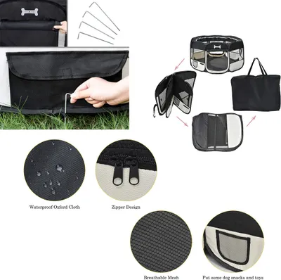 Produktbild von petigi Welpenauslauf XL, 115x115x65 cm, Welpenlaufstall, Gehege für Hunde, Hasen, Meerschweinchen, Katzen, 8-eckig, pflegeleicht, Farbe:Schwarz