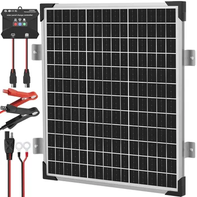 Obrázek produktu pro Solární panelová sada 50W, 12V, monokrystalická, s MPPT regulátorem nabíjení a montážním držákem