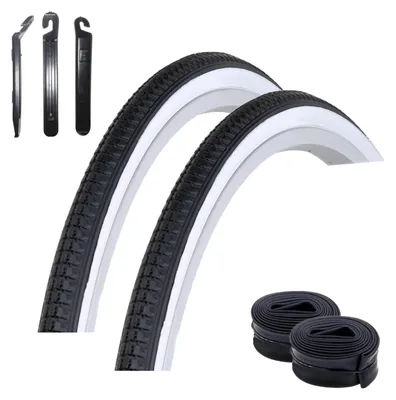 Produktbild von 2 x Kenda K-103 Fahrradreifen 27 x 1 1/4 (32-630) Weißwand + 2 passende Schläuche AV inkl. Reifenheber