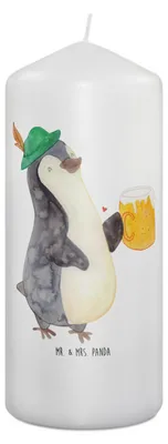 Produktbild von Mr. & Mrs. Panda Kerze Pinguin Bier 19 x 8 cm - Weiß - Geschenk, Feierabend, Beschwippst, Wachskerze, Pinguine, Erinnerungskerze, Bedruckte, , Stumpenkerze