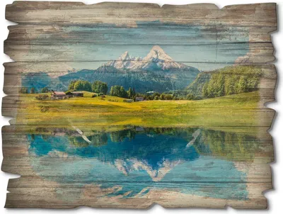 Produktbild von ARTland Holzbild Vintage Landschaft in den Alpen Größe: 40x30 cm