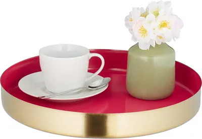 Produktbild von Rundes Tablett 32cm Grün Gold für Kaffee und Tee