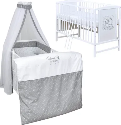 Produktbild von Baby-Delux Babybett Gitterbett Mia weiß 120×60 inkl. Matratze Bettwäsche Set 10tlg Sweet Dreams